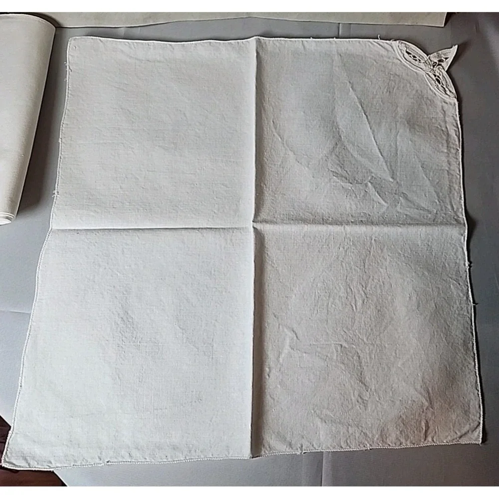 Vintage Lot 11 100% Cotton Linen Hand-Sewn Napkins Battenberg Lace Corner 15